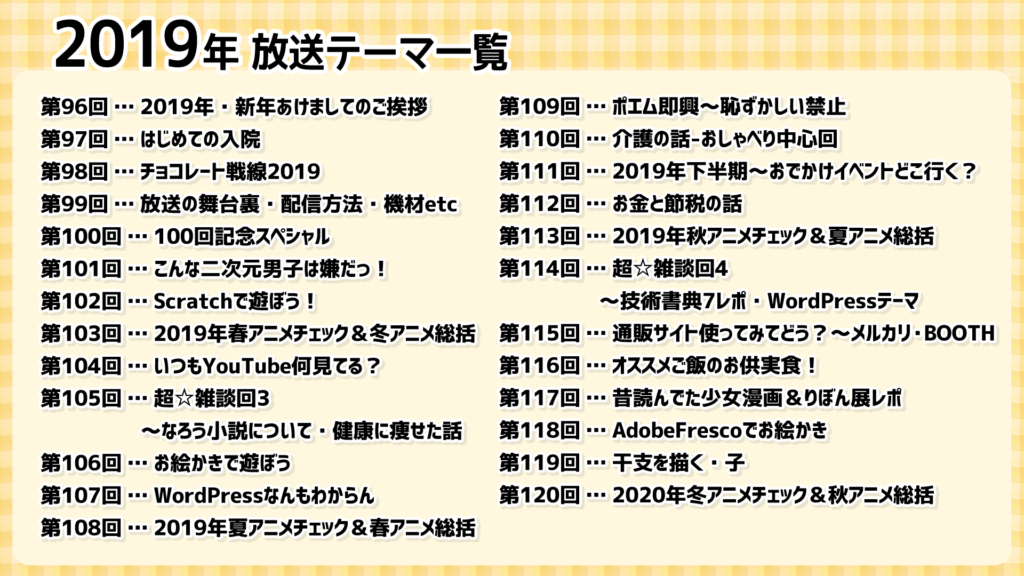 2019年放送一覧